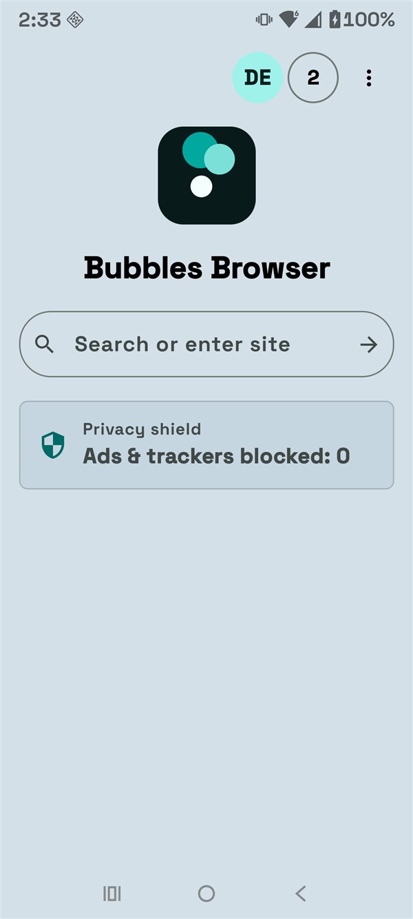 Bubbles Browser home screen on Android