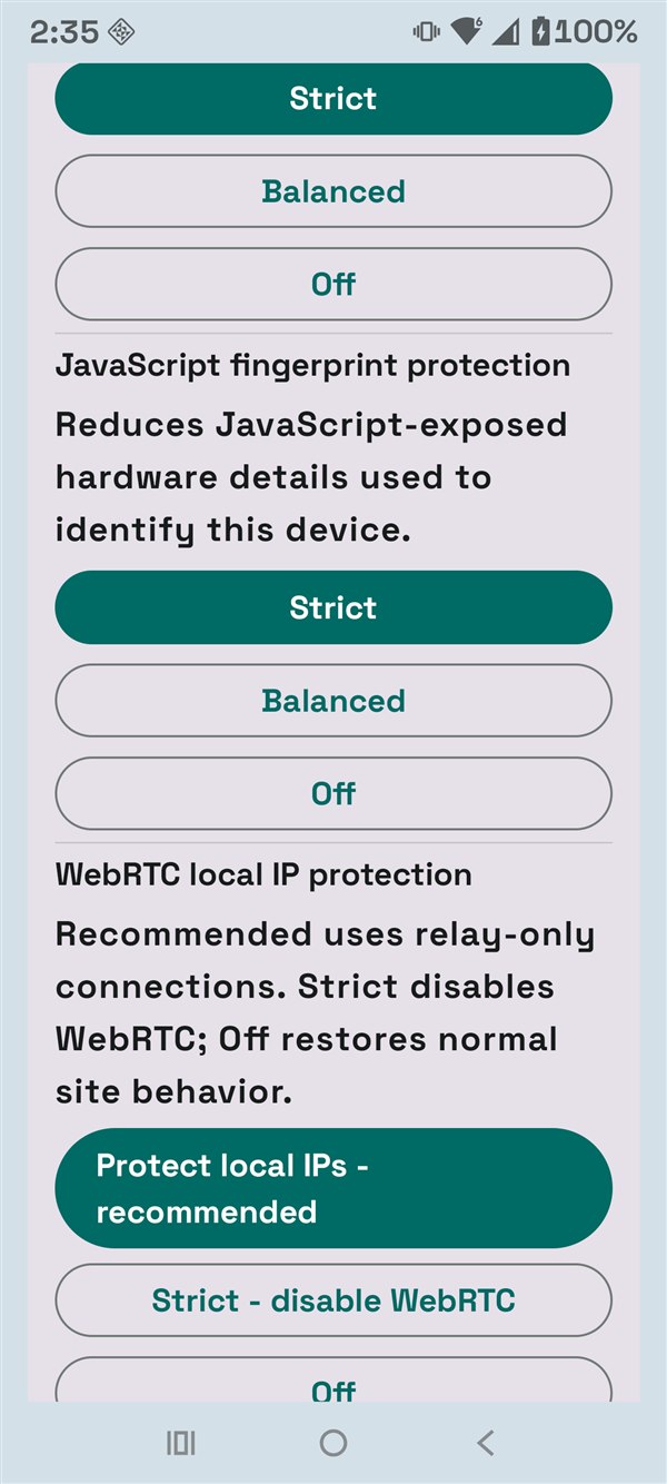Fingerprinting and WebRTC settings