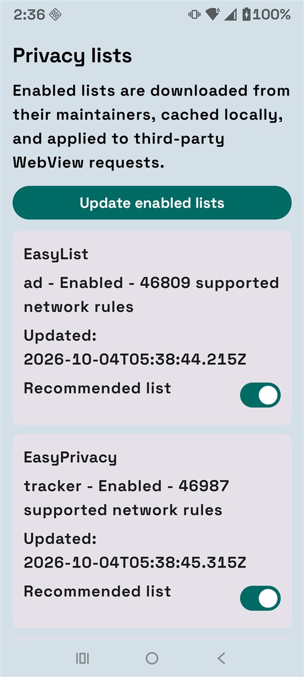 Privacy lists in Bubbles Browser