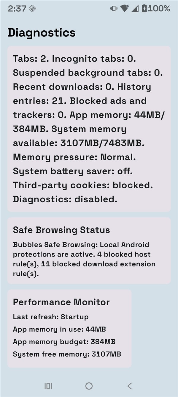 Browser diagnostics