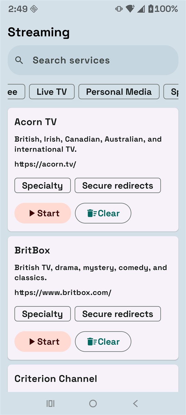 Streaming Hub Specialty tab