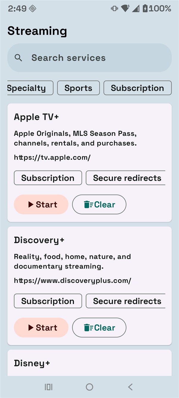 Streaming Hub Subscription tab